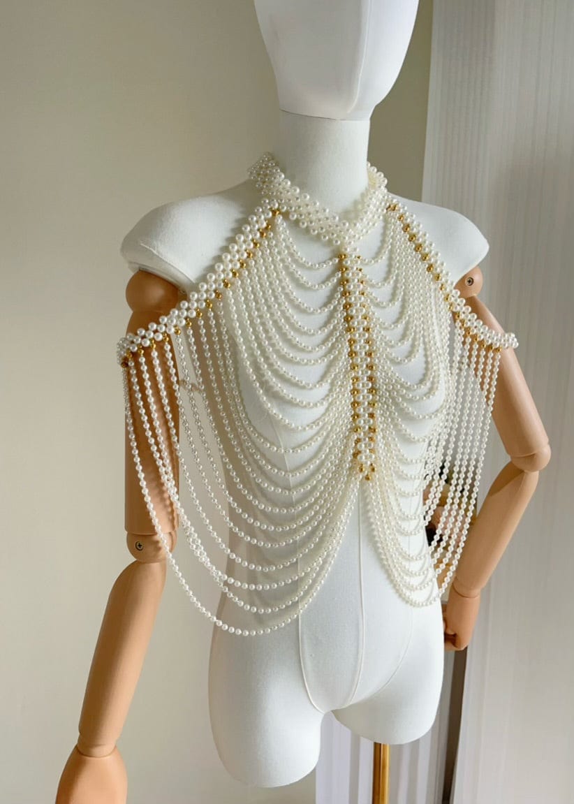 Bieauli belts Boho Faux Pearls Shoulders Statement Tassel Chain Body Jewellery