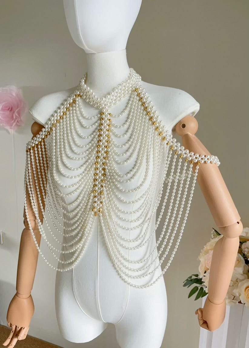 Bieauli belts Boho Faux Pearls Shoulders Statement Tassel Chain Body Jewellery