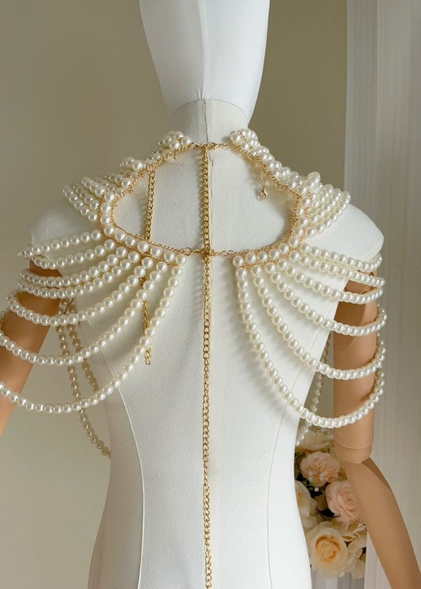 Bieauli belts Bridal pearl shoulder necklace, vintage wedding shoulder jewelry, pearl body jewelry, statement necklace