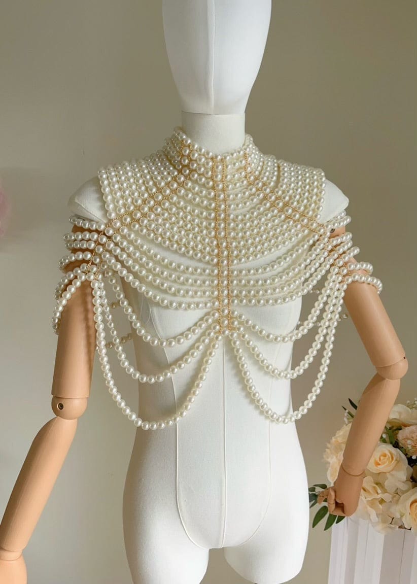Bieauli belts Bridal pearl shoulder necklace, vintage wedding shoulder jewelry, pearl body jewelry, statement necklace