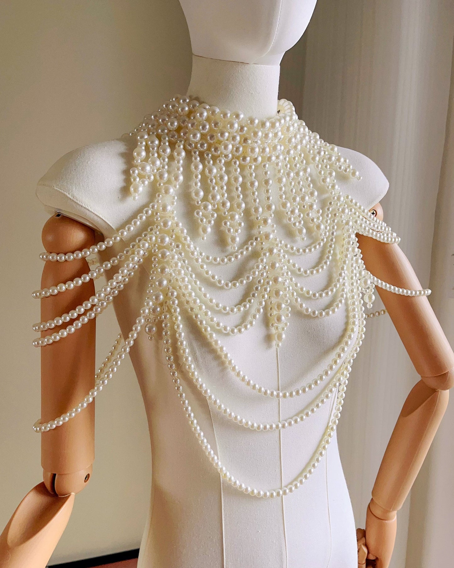 Bieauli belts Bridal pearl shoulder necklace, vintage wedding shoulder jewelry, pearl body jewelry, statement necklace