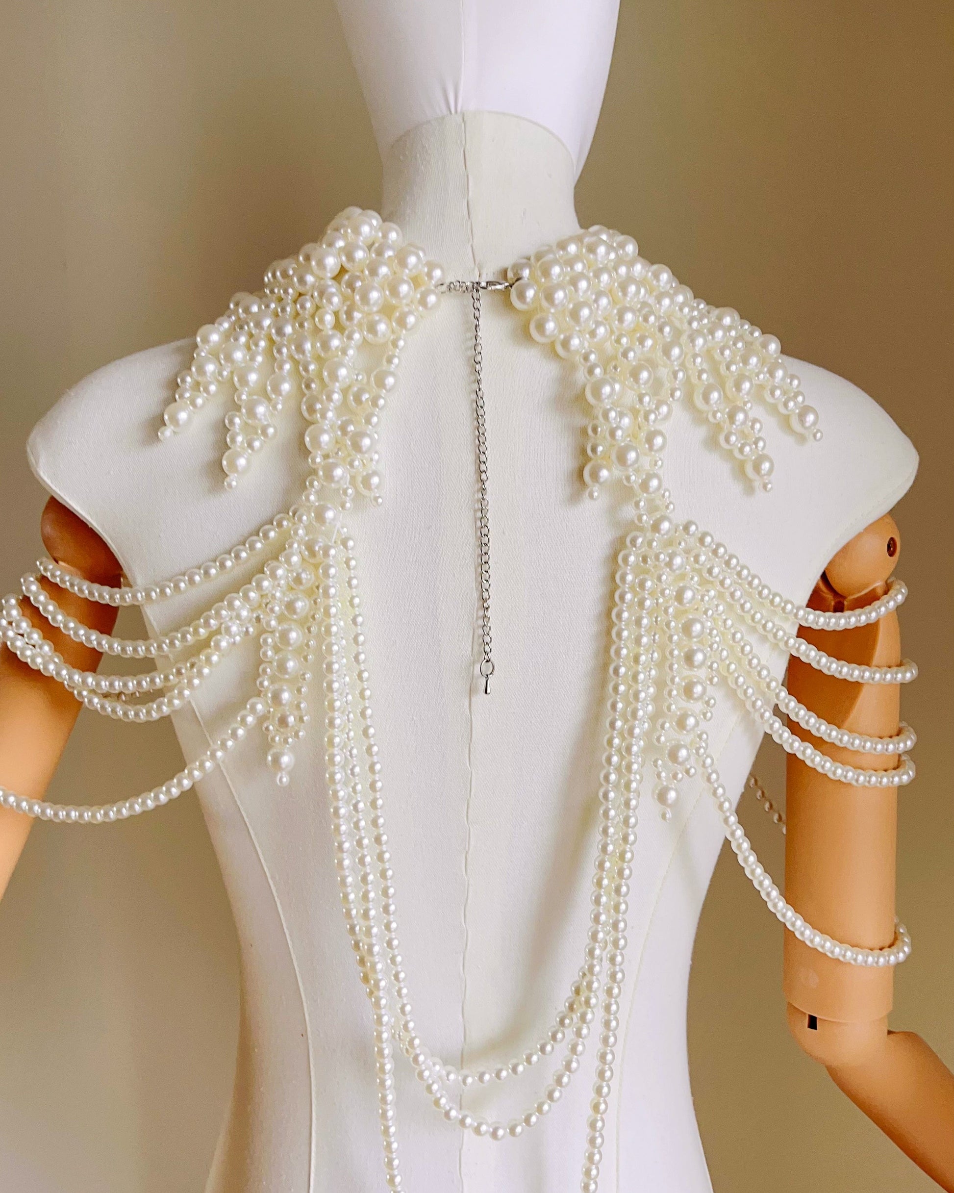 Bieauli belts Bridal pearl shoulder necklace, vintage wedding shoulder jewelry, pearl body jewelry, statement necklace