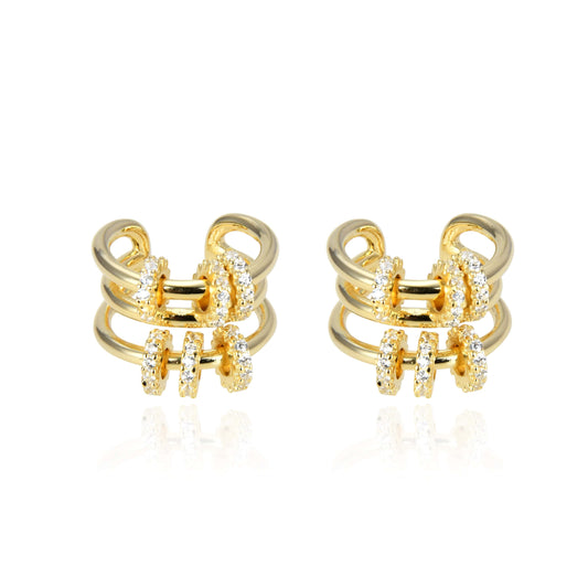 Bieauli Earrings yellow gold Triple Band Ear Clips