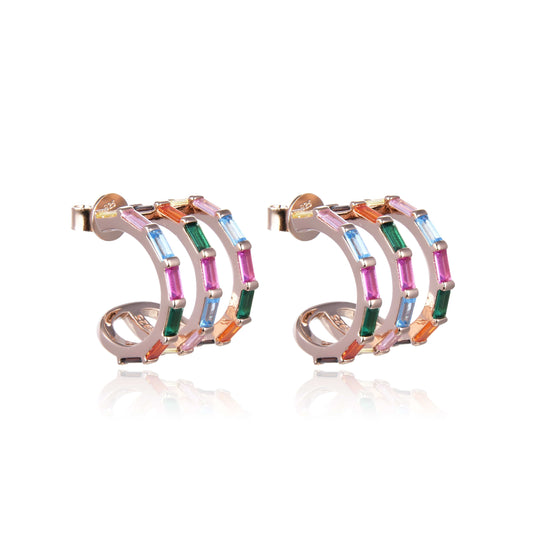 Bieauli Earrings yellow gold Triplet Rainbow Multi-colored Earrings