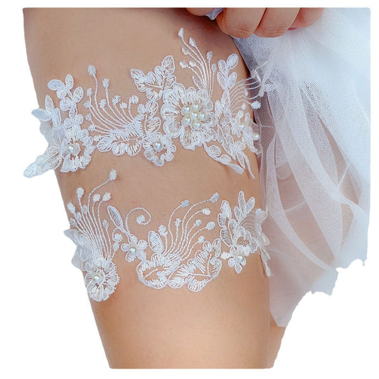 Bieauli garters 15.5-21.8 / White Copy of White floral lace bridal wedding garter