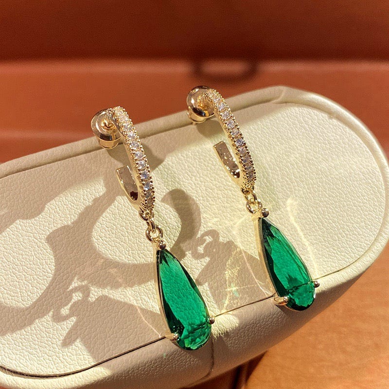 Bieauli Jewellery London Earrings Emerald Green Leaf Earrings