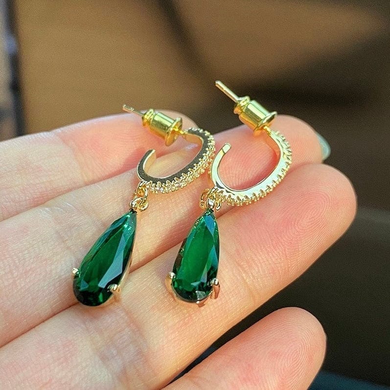 Bieauli Jewellery London Earrings Emerald Green Leaf Earrings