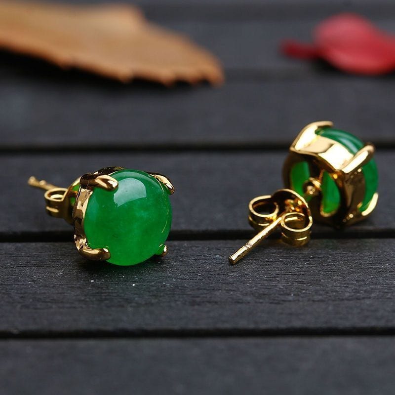 Bieauli Jewellery London Earrings Emerald Stud 14K Gold-Plated Earrings