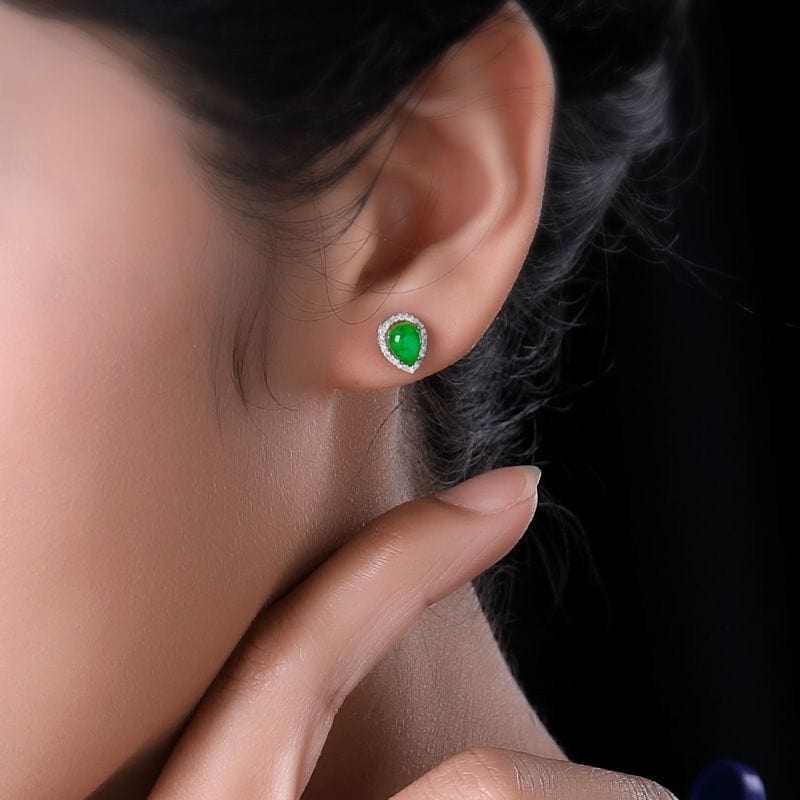 Bieauli Jewellery London Earrings Exquisite Heart Stud Earrings, Natural Emerald Stud Earrings