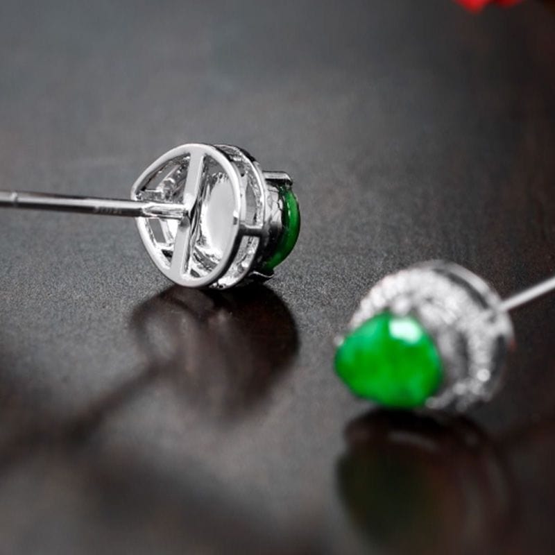 Bieauli Jewellery London Earrings Exquisite Heart Stud Earrings, Natural Emerald Stud Earrings