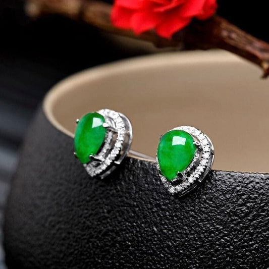 Bieauli Jewellery London Earrings Exquisite Heart Stud Earrings, Natural Emerald Stud Earrings