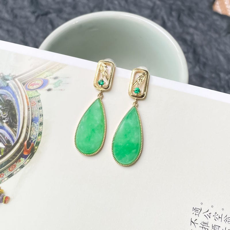 Bieauli Jewellery London Earrings Natural Jade Vintage Green Earrings