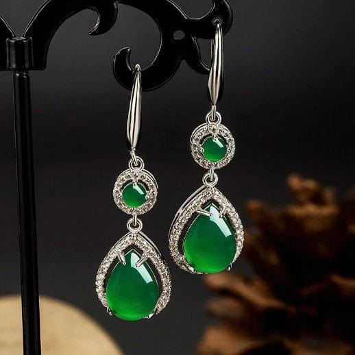 Bieauli Jewellery London Earrings Retro Green Drop Earrings- Emerald Color