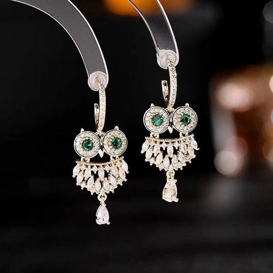 Bieauli Jewellery London Earrings Silver Pin Owl Earrings with Diamond