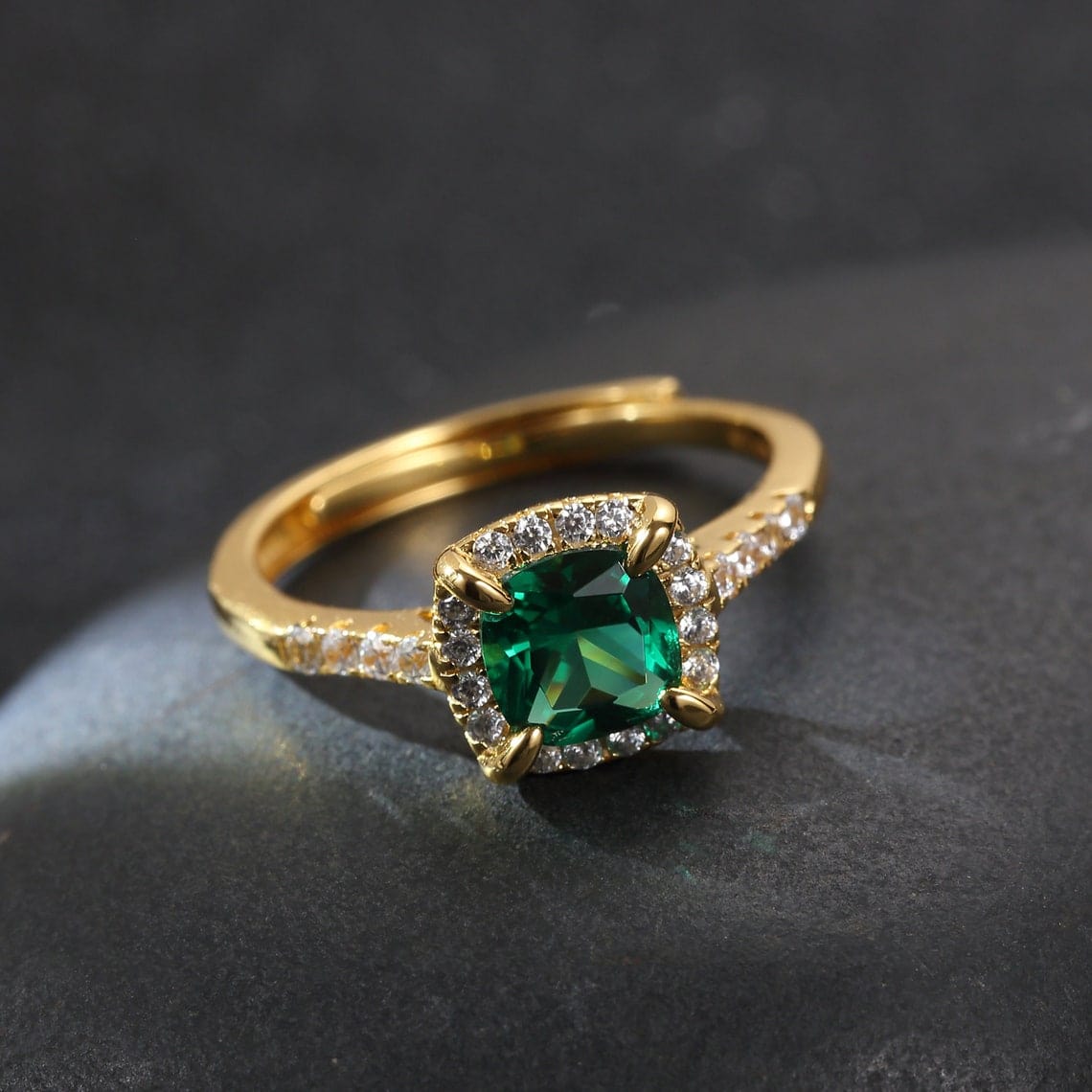Bieauli Jewellery London emerald ring Emerald Engagement Ring - Vintage Style Statement Ring with May Birthstone