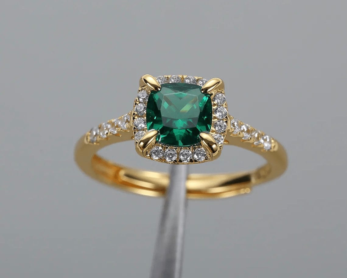 Bieauli Jewellery London emerald ring Emerald Engagement Ring - Vintage Style Statement Ring with May Birthstone