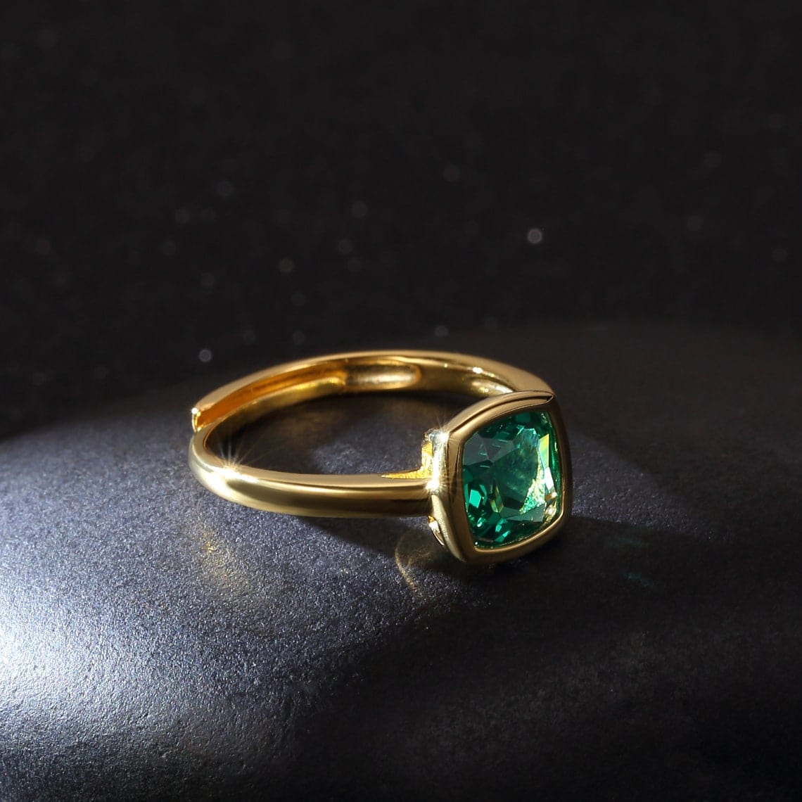 Bieauli Jewellery London emerald ring Vintage Emerald Engagement Ring - Gold Plated Sterling Silver