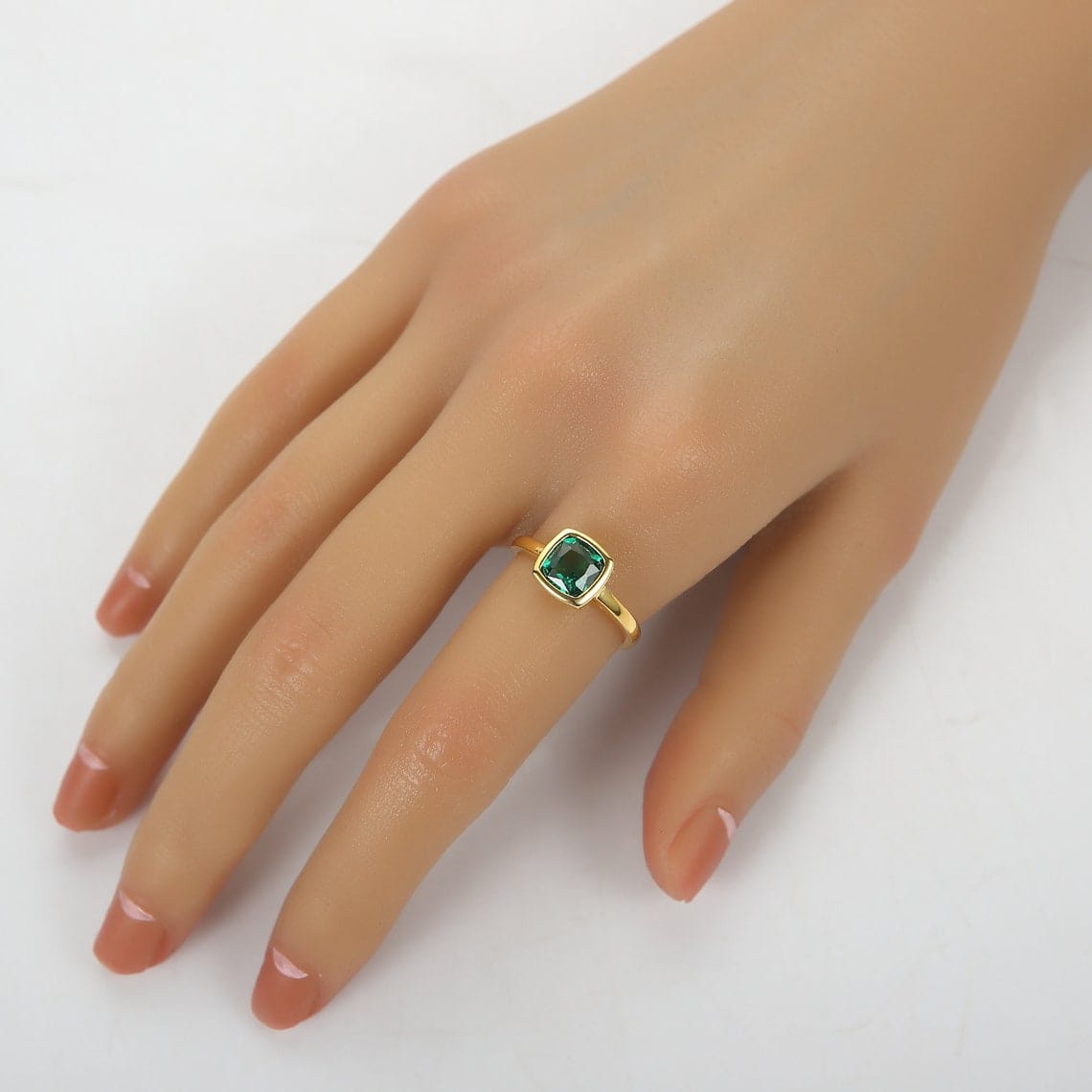 Bieauli Jewellery London emerald ring Vintage Emerald Engagement Ring - Gold Plated Sterling Silver