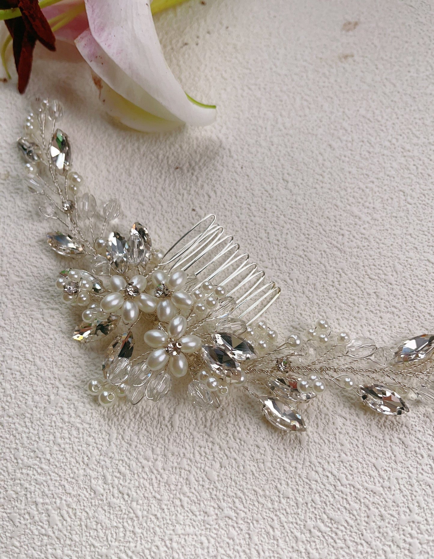 Bieauli Jewellery London hair accessories Handmade ceramic crystal comb wedding tiara bridesmaid gift for daughter, white ceramic flower tiara