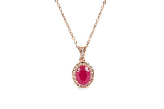 Bieauli Necklace Rose Gold & Ruby Necklace with Oval Pendant