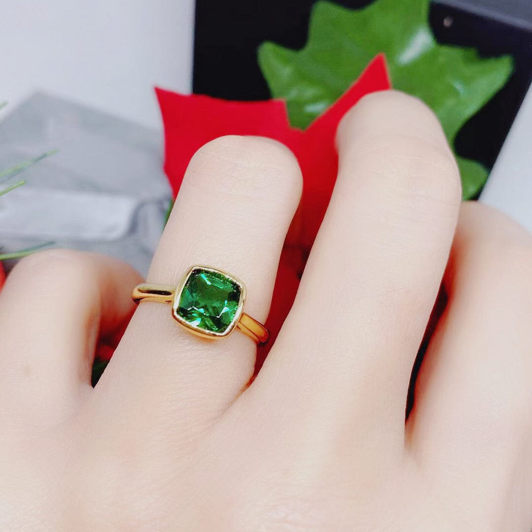 Bieauli Ring 18k Gold Plated 925 Silver Ring Inlaid With Precision Cut Green Emerald