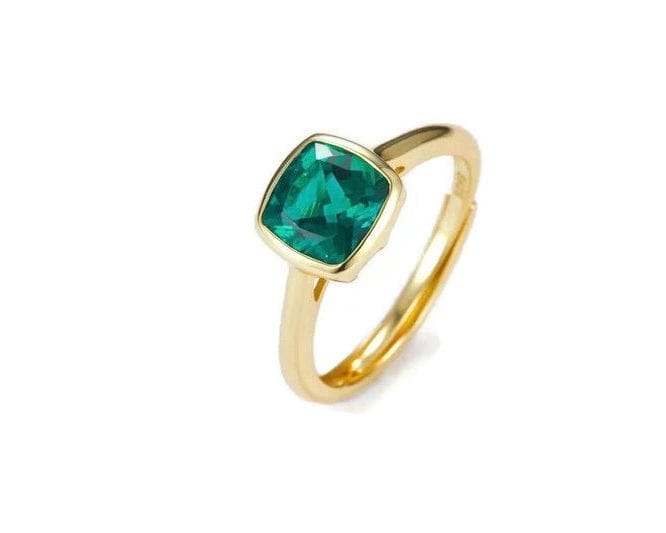 Bieauli Ring 18k Gold Plated 925 Silver Ring Inlaid With Precision Cut Green Emerald