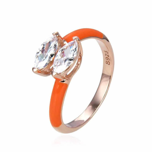 Bieauli Ring 6 / Orange Twin Stone Ring- Open Design Gemstone