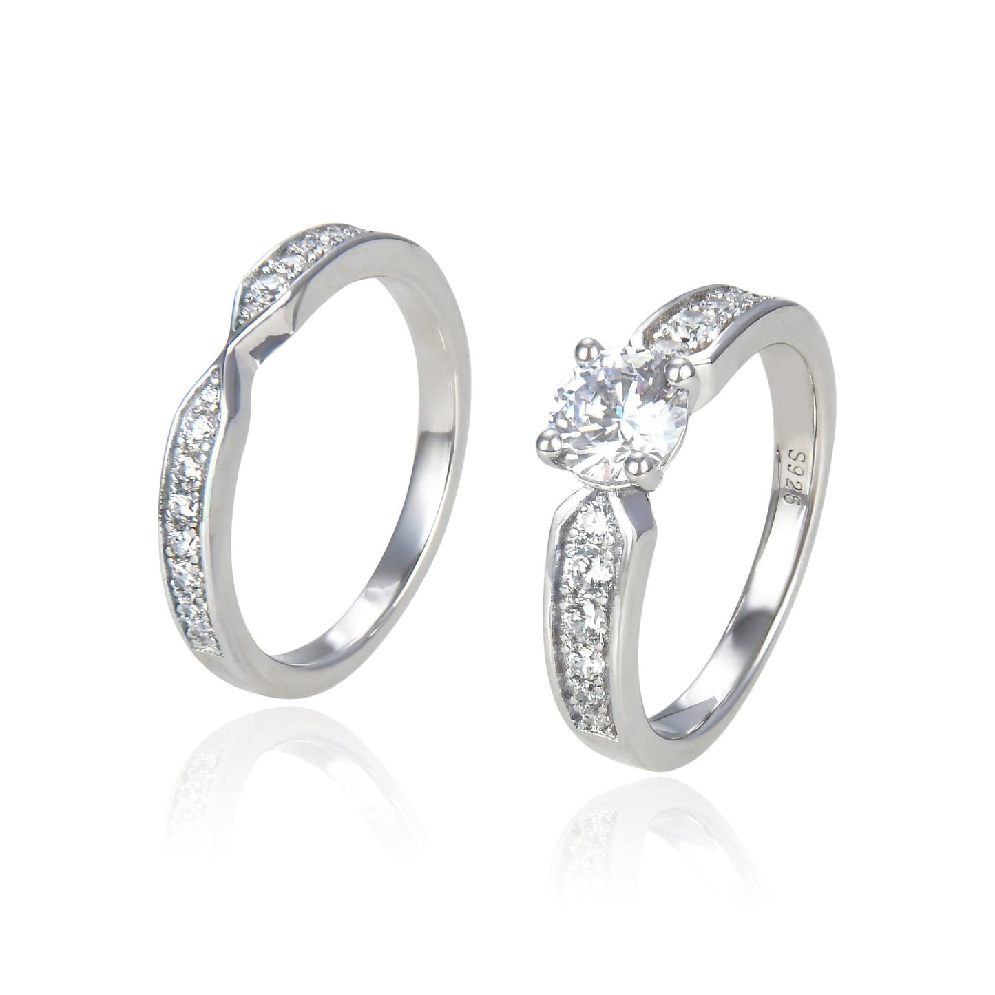 Bieauli Ring Double Band Curved Engagement Ring