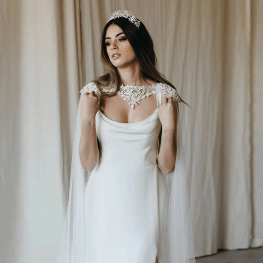 Bieauli Shoulder Jewelry Lace Applique Wedding Cape Veil,Soft Tulle Bridal Shoulder Veil