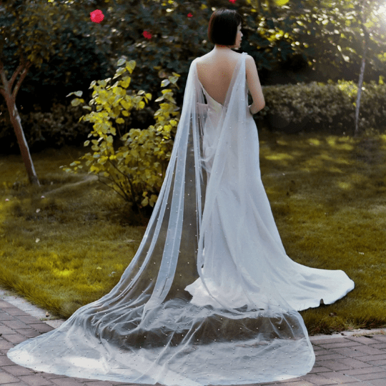 Bieauli  Shoulder Jewelry Pearl Cape Veil,Bridal Wedding Veil,Long Cape