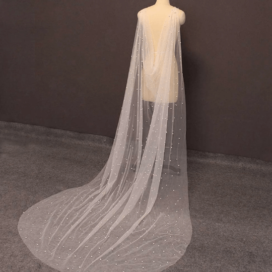 Bieauli  Shoulder Jewelry Pearl Cape Veil,Bridal Wedding Veil,Long Cape