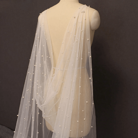 Bieauli  Shoulder Jewelry Pearl Cape Veil,Bridal Wedding Veil,Long Cape