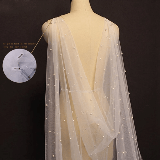 Bieauli  Shoulder Jewelry Pearl Cape Veil,Bridal Wedding Veil,Long Cape