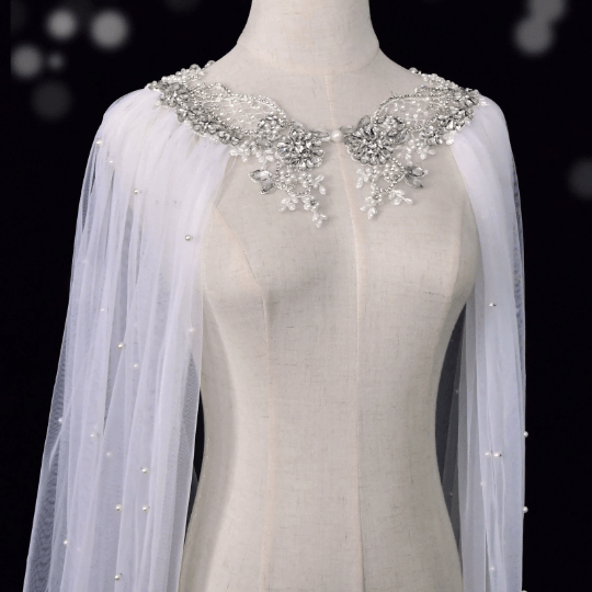 Bieauli  veil Wedding Cape Veil with Pearl & Rhinestone, 3M Bridal Cape Veil