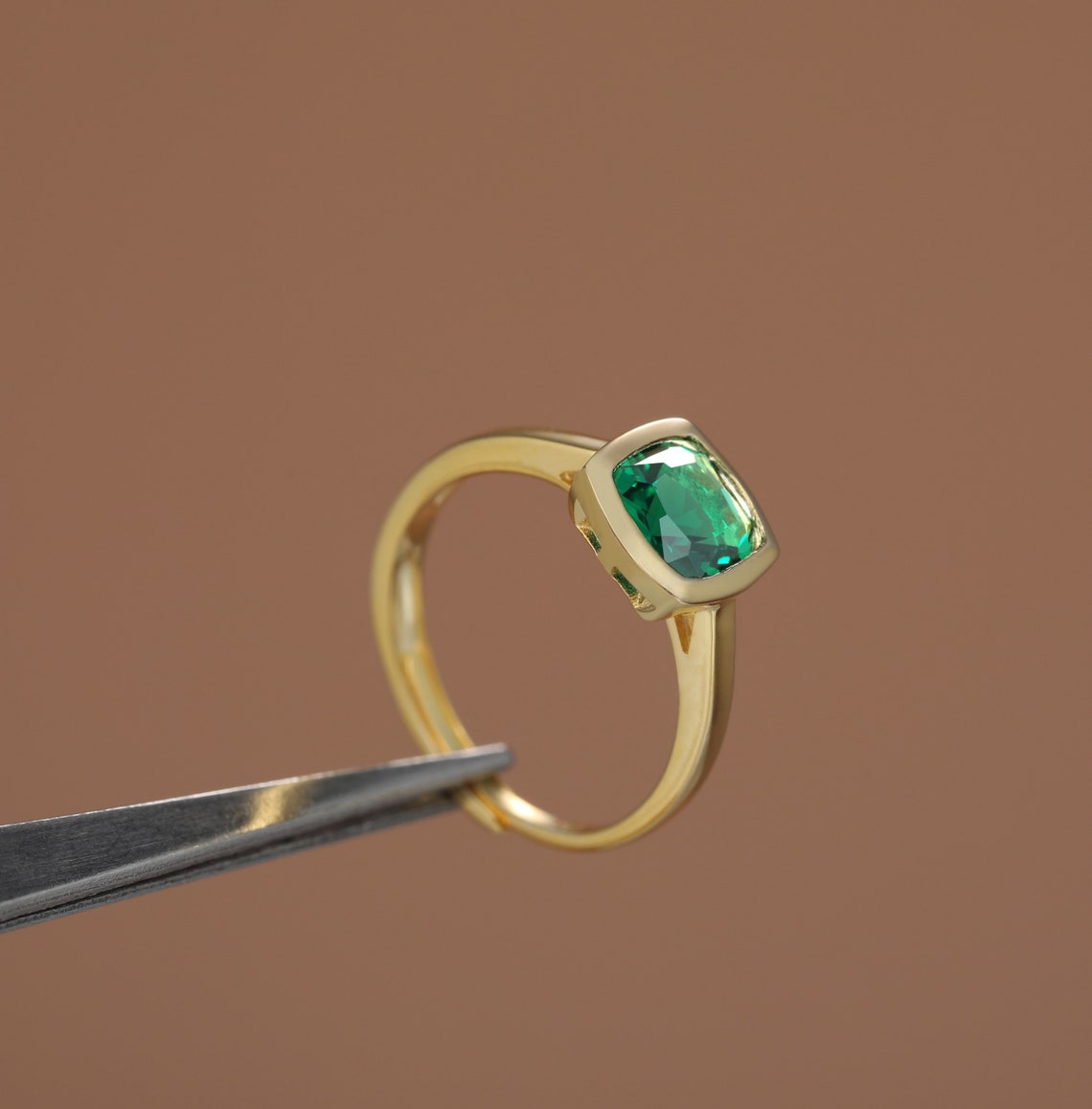 Vintage Emerald Engagement Ring - Gold Plated Sterling Silver - Bieauli 