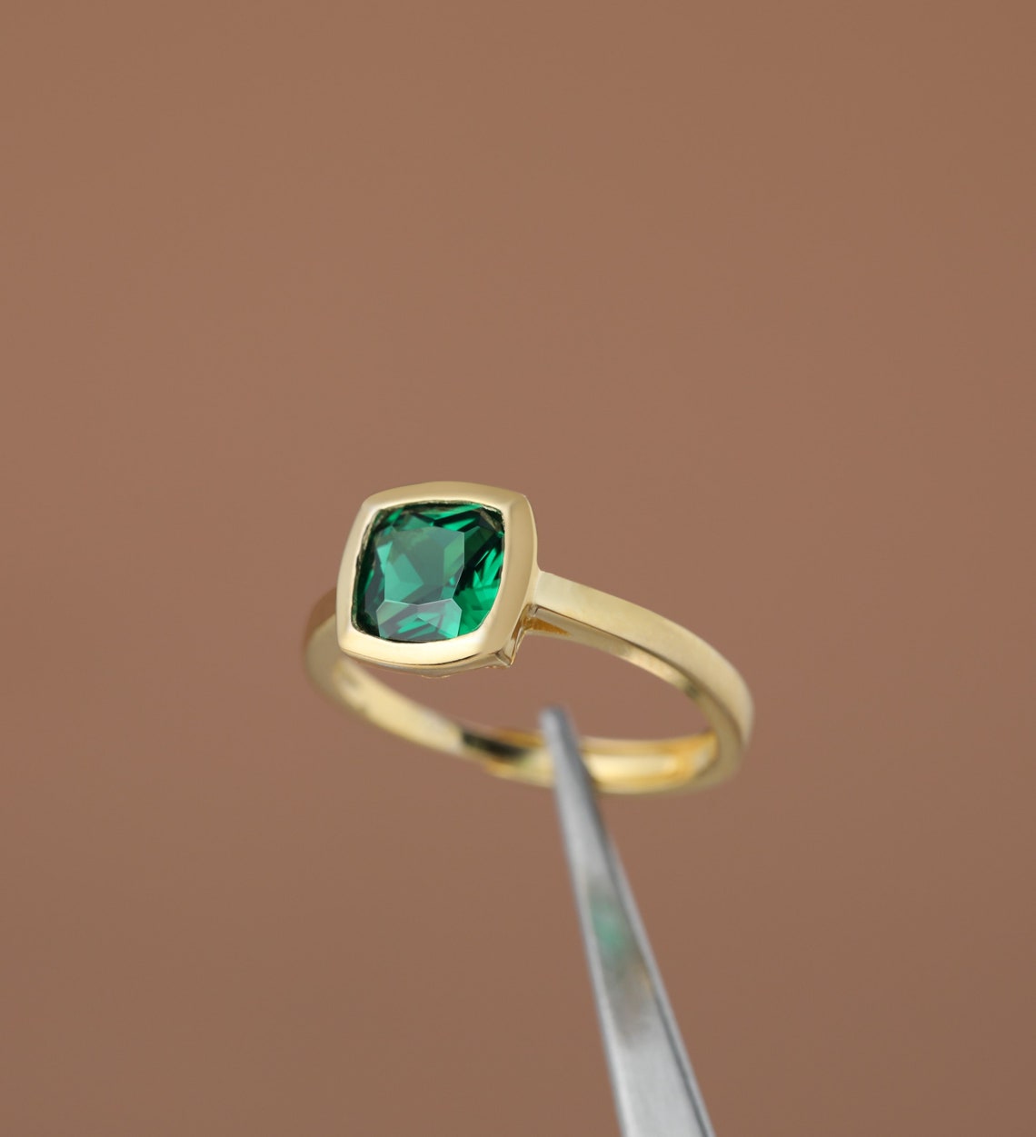 Vintage Emerald Engagement Ring - Gold Plated Sterling Silver - Bieauli 