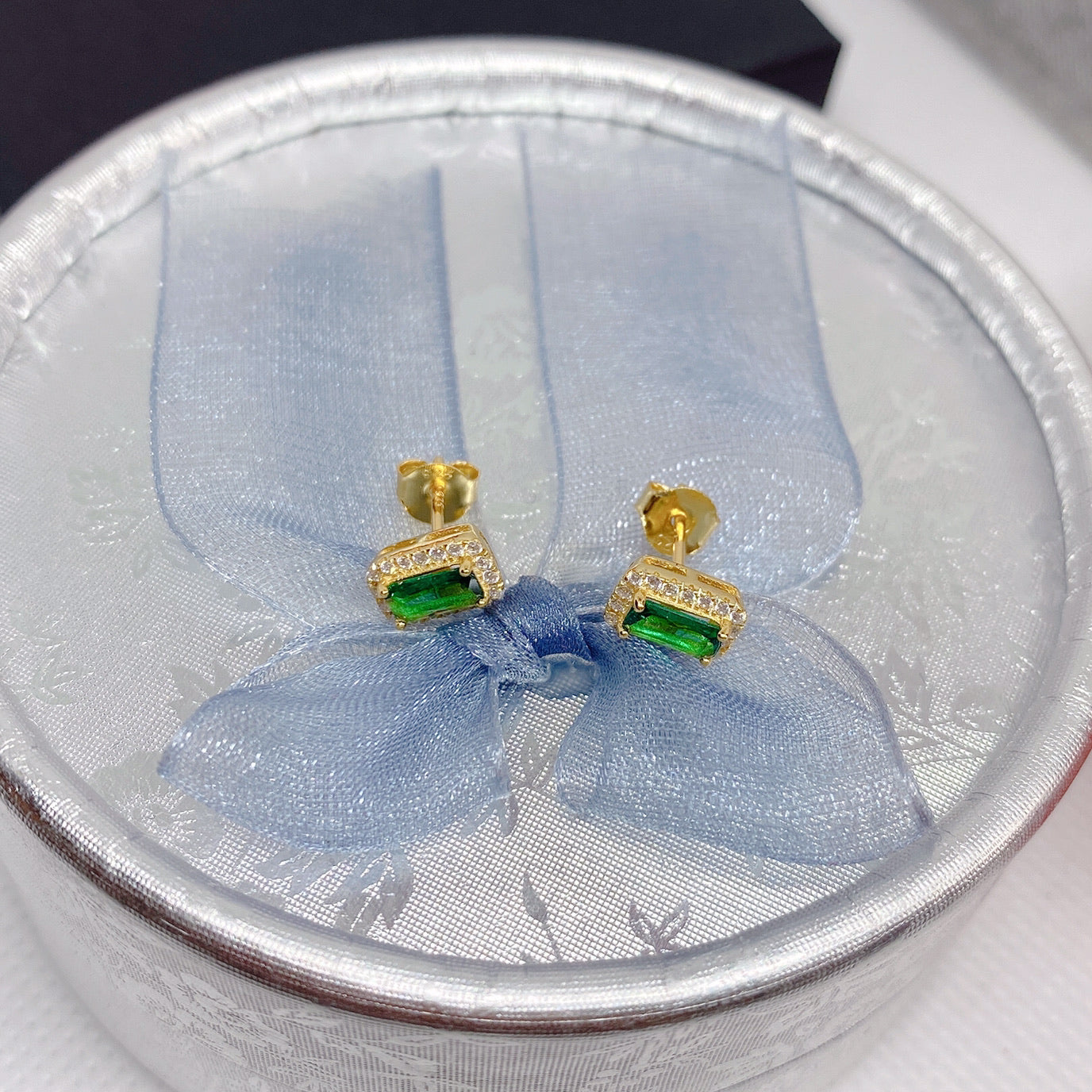 18k Gold Plated 925 Silver Earrings With Precision Cut Green Emeralds - Bieauli 
