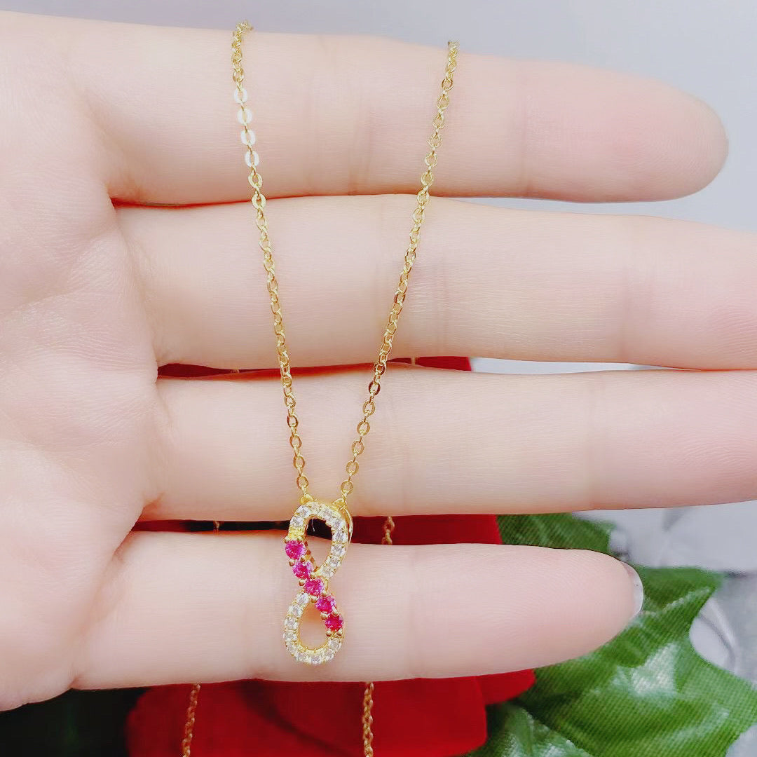 Infinity knot Gold, Ruby & Zirconia Necklace - Bieauli 